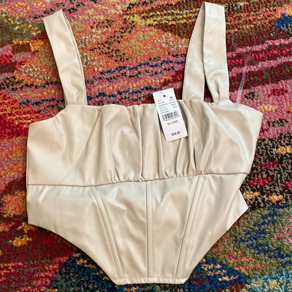 Pacsun Tan Extra Small Leather Corset Top With Zip up Back